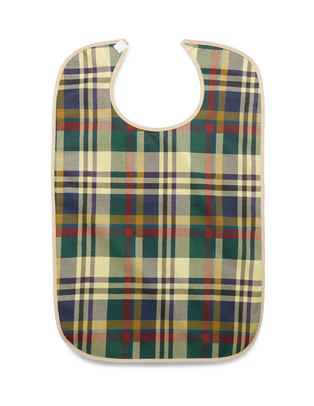 Medline Tartan Print Hook-and-loop Clothing Protectors Feeding Bib With Velcro Closure 21" X 33" Plaid Cloth Facing - Image 3